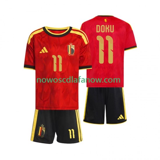 Koszulka Reprezentacja Belgii Jeremy Doku 11 Dziecięca Domowy Komplet World Cup 2026 Krótkie Rękawy
