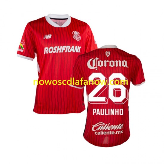 Koszulka Deportivo Toluca Paulinho 26 Męska Domowy Komplet 2024-2025 Krótkie Rękawy