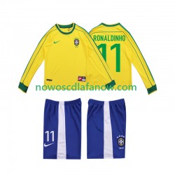 Koszulka Reprezentacja Brazylii RONALDINHO 11 Retro Dziecięca Domowy Komplet 1998 Długie Rękawy