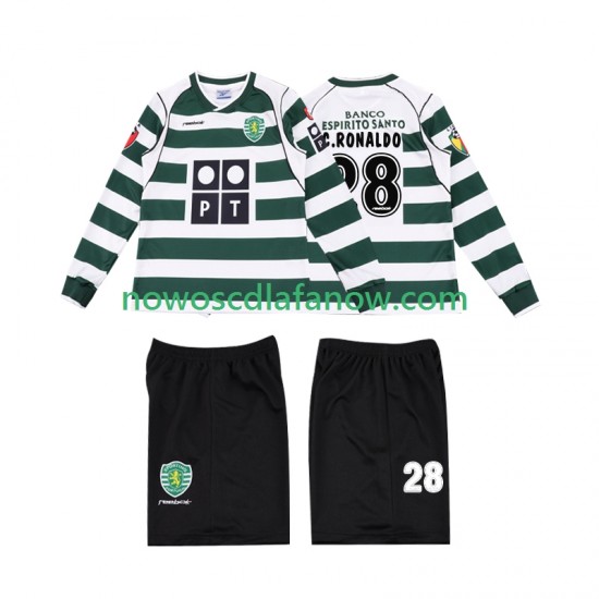 Koszulka Sporting CP Cristiano Ronaldo 28 2001 2003 Retro Dziecięca Domowy Komplet Długie Rękawy