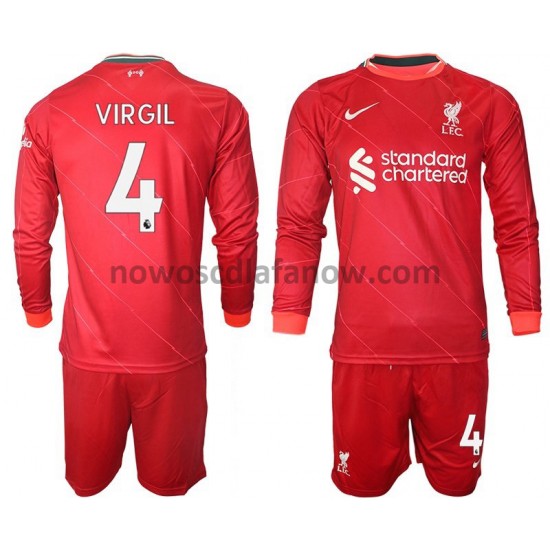 Koszulka Liverpool VIRGIL 4 Dziecięca Domowy Komplet 2021-2022 Długie Rękawy