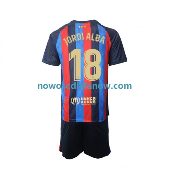 Koszulka FC Barcelona Jordi Alba 18 Dziecięca Domowy Komplet 2022-2023 Krótkie Rękawy