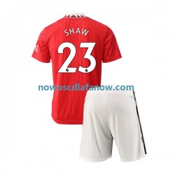 Koszulka Manchester United Luke Shaw 23 Dziecięca Domowy Komplet 2022-2023 Krótkie Rękawy