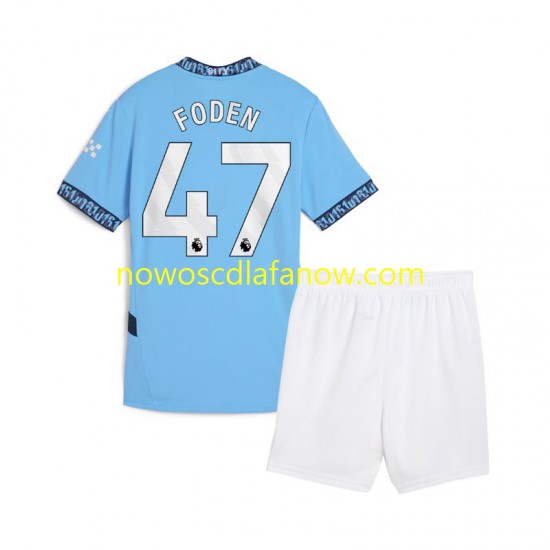Koszulka Manchester City Phil Foden 47 Dziecięca Domowy Komplet 2024-2025 Krótkie Rękawy